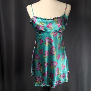 Y2K Victoria's Secret Angels Empire Waist Satin Slip Nightgown Dress Blue Small